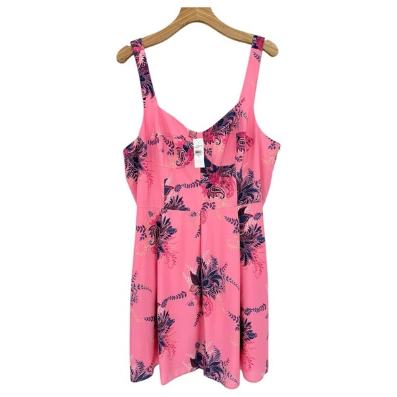 LOFT Paisley Corset Seamed Flare Summer Dress in Pink Multi Size 16 - Picture 4 of 15